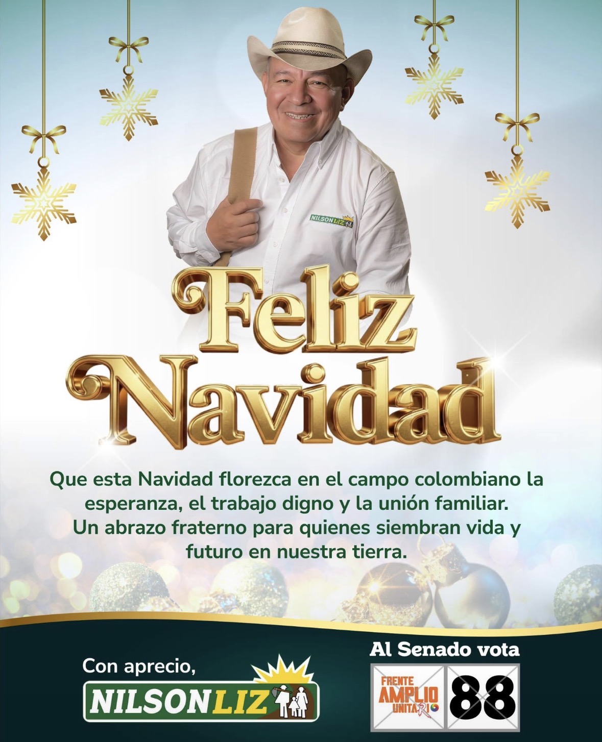 Nilson Liz, presidente de la ANUC y candidato al Senado, envía mensaje de Navidad a los campesinos de Colombia